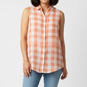Women's Isaac Mizrahi Orange Checkered Sleeveless button front Top size Small